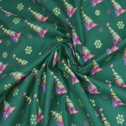 100% Cotton Poplin Fabric Christmas Trees Rainbow Metallic 135cm Wide