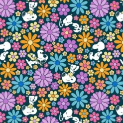 100% Cotton Printed Fabric Peanuts Snoopy Groovin’ Classic Cartoon 110cm Wide