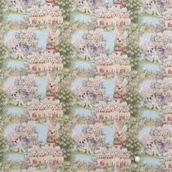 100% Cotton Springs Creative Puppies In Easter Bunny Ears Flower Baskets Floral