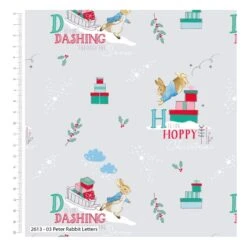 100% Digital Cotton Fabric Peter Rabbit Christmas Sleigh Xmas Festive Presents