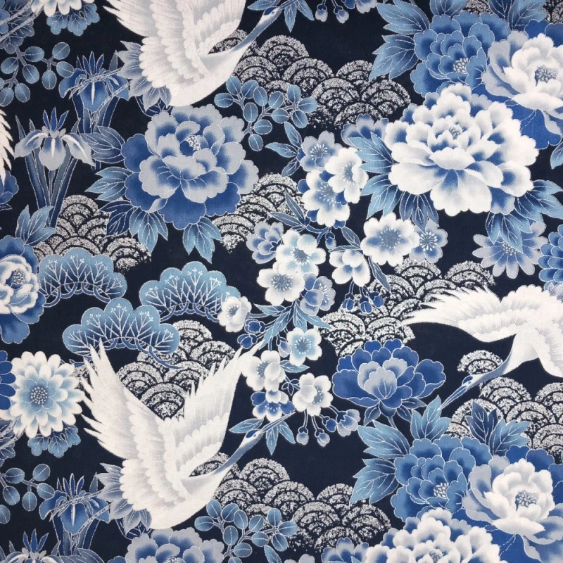 100% Japanese Cotton Fabric Nutex Kio Cranes Birds Flower Metallic 110cm Wide 4 100% Japanese Cotton Fabric Nutex Kio Cranes Birds Flower Metallic 110cm Wide - Image 2