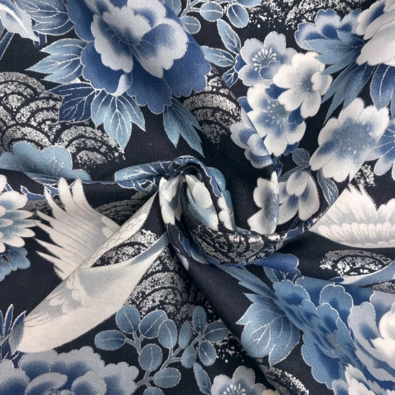 100% Japanese Cotton Fabric Nutex Kio Cranes Birds Flower Metallic 110cm Wide 5 100% Japanese Cotton Fabric Nutex Kio Cranes Birds Flower Metallic 110cm Wide - Image 3