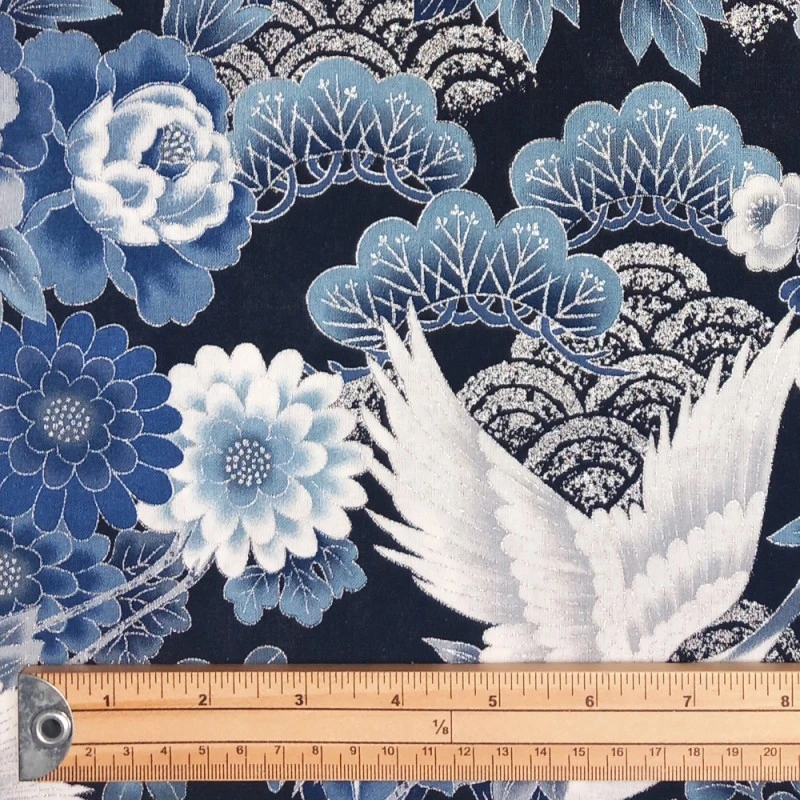 100% Japanese Cotton Fabric Nutex Kio Cranes Birds Flower Metallic 110cm Wide 3 100% Japanese Cotton Fabric Nutex Kio Cranes Birds Flower Metallic 110cm Wide