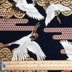 100% Japanese Cotton Fabric Nutex Kuren Cranes Birds Clouds Metallic 110cm Wide -OHSEWCRAFTY 100 japanese cotton fabric nutex kuren cranes birds clouds metallic 110cm wide 1