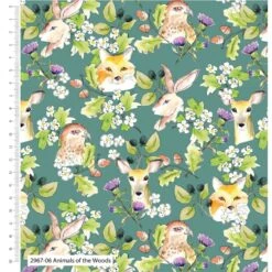 100% Organic Cotton Fabric Debbie Shore Animals Of The Woods Birds Foxes Deer