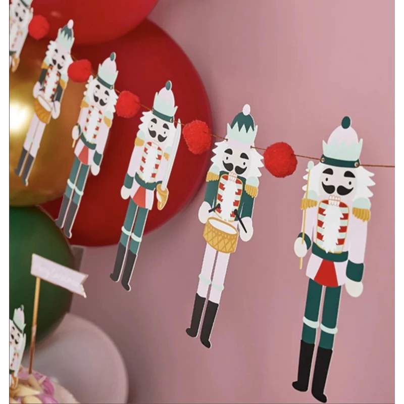 2m Nutcracker Pom Pom Banner Bunting Christmas Festive 4 2m Nutcracker Pom Pom Banner Bunting Christmas Festive - Image 2