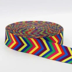38mm Shiny Printed Webbing Polyester Craft Ribbon Rainbow Chevron