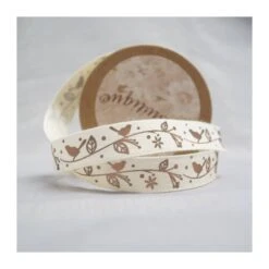Bowtique Natural Cotton Branch Birds Brown Ribbon 15mm X 5m Reel