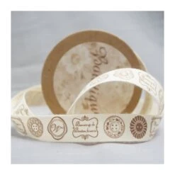 Bowtique Natural Cotton Buttons And Stamps Ribbon 15mm X 5m Reel