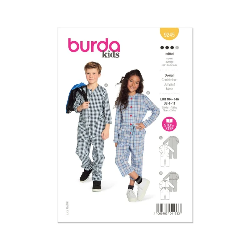Burda Kids Style Sewing Pattern 9245 Button Fastening Children's Jumpsuit 3 Burda Kids Style Sewing Pattern 9245 Button Fastening Children's Jumpsuit