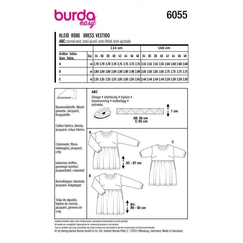Burda Sewing Pattern 6055 Misses' Dress Semi-fitted Skirt Gathered Into Loose 4 Burda Sewing Pattern 6055 Misses' Dress Semi-fitted Skirt Gathered Into Loose - Image 2