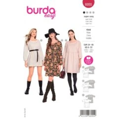 Burda Sewing Pattern 6055 Misses' Dress Semi-fitted Skirt Gathered Into Loose