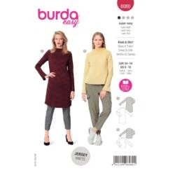 Burda Sewing Pattern 6080 Misses' Slim Dress Or Shaped Top Small Stand Collar