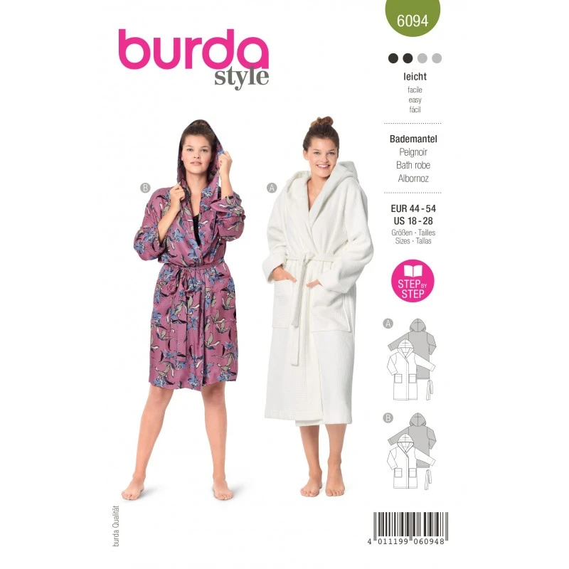 Burda Sewing Pattern 6094 Misses' Bathrobe With Hood 3 Burda Sewing Pattern 6094 Misses' Bathrobe With Hood