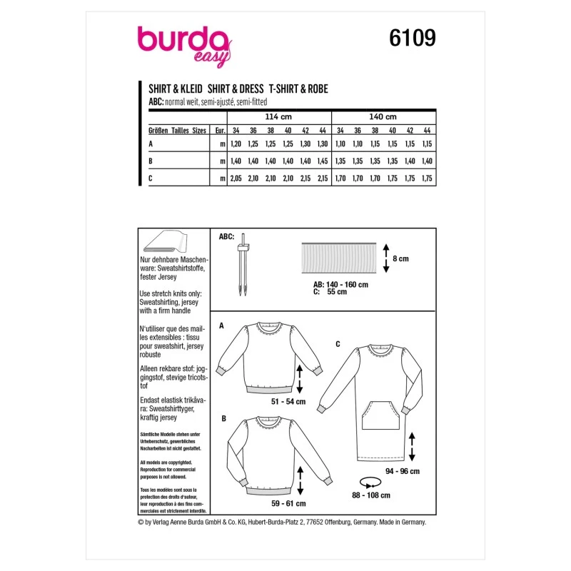 Burda Sewing Pattern 6109 Women's Sweaters Jumpers Sweater Dress Casual 5 Burda Sewing Pattern 6109 Women's Sweaters Jumpers Sweater Dress Casual - Image 3
