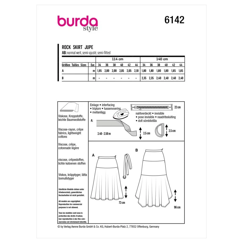 Burda Sewing Pattern 6142 Women's Swing Skirts With Length Variations Yoke Waist 4 Burda Sewing Pattern 6142 Women's Swing Skirts With Length Variations Yoke Waist - Image 2