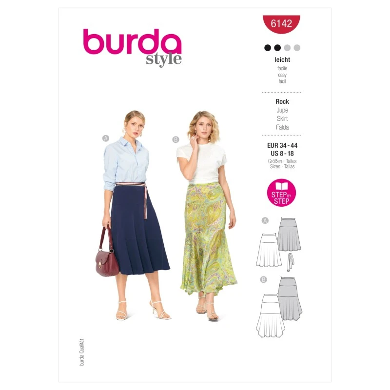 Burda Sewing Pattern 6142 Women's Swing Skirts With Length Variations Yoke Waist 3 Burda Sewing Pattern 6142 Women's Swing Skirts With Length Variations Yoke Waist