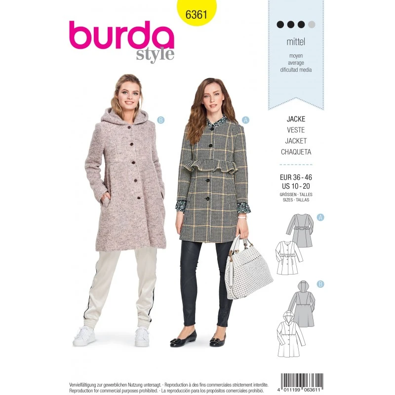 Burda Sewing Pattern 6361 Style Misses' Smart Formal Coat Jacket 3 Burda Sewing Pattern 6361 Style Misses' Smart Formal Coat Jacket