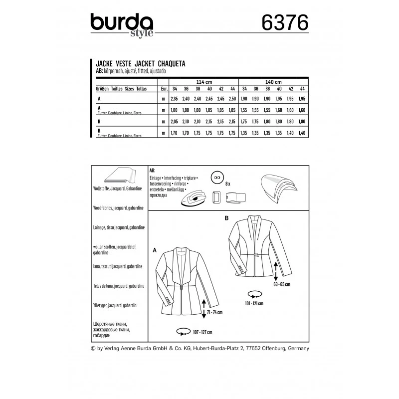 Burda Sewing Pattern 6376 Style Woman's Stylish Blazers With Belt 4 Burda Sewing Pattern 6376 Style Woman's Stylish Blazers With Belt - Image 2