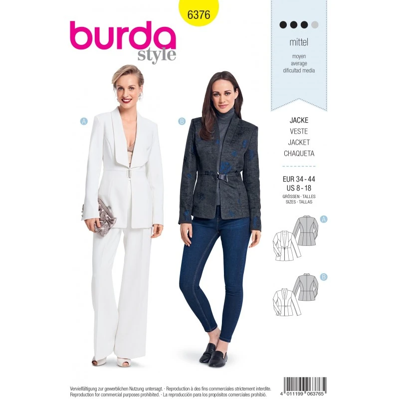 Burda Sewing Pattern 6376 Style Woman's Stylish Blazers With Belt 3 Burda Sewing Pattern 6376 Style Woman's Stylish Blazers With Belt