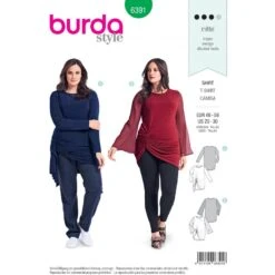 Burda Sewing Pattern 6391 Style Womans' Feminine Long Top With Side Bunching