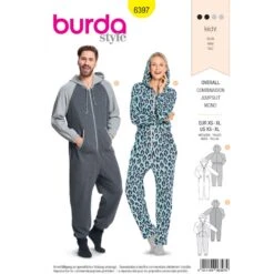 Burda Sewing Pattern 6397 Woman's And Men's Unisex Hooded Pyjama Jumpsuit