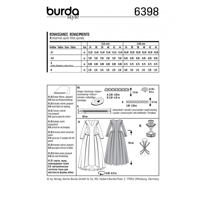 Burda Sewing Pattern 6398 Woman's Renaissance Fancy Dress Costumes 4 Burda Sewing Pattern 6398 Woman's Renaissance Fancy Dress Costumes - Image 2