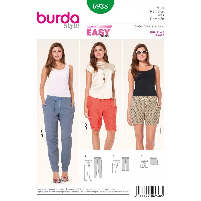 Burda Sewing Pattern 6938 Style Misses' Summer Trousers And Shorts 3 Burda Sewing Pattern 6938 Style Misses' Summer Trousers And Shorts