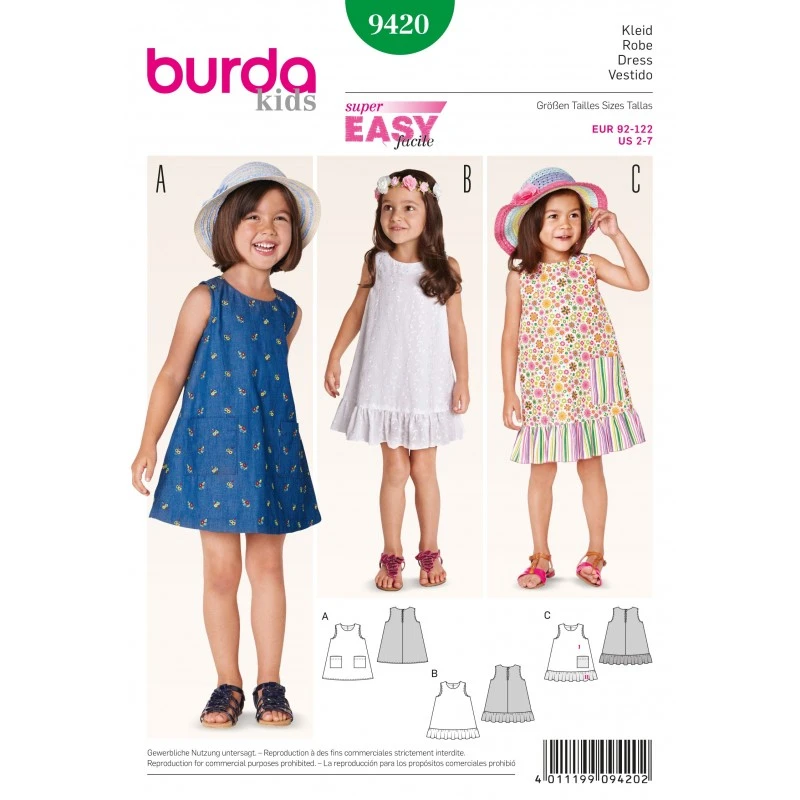 Burda Sewing Pattern 9420 Toddlers Child's Summer Swing Dress 3 Burda Sewing Pattern 9420 Toddlers Child's Summer Swing Dress