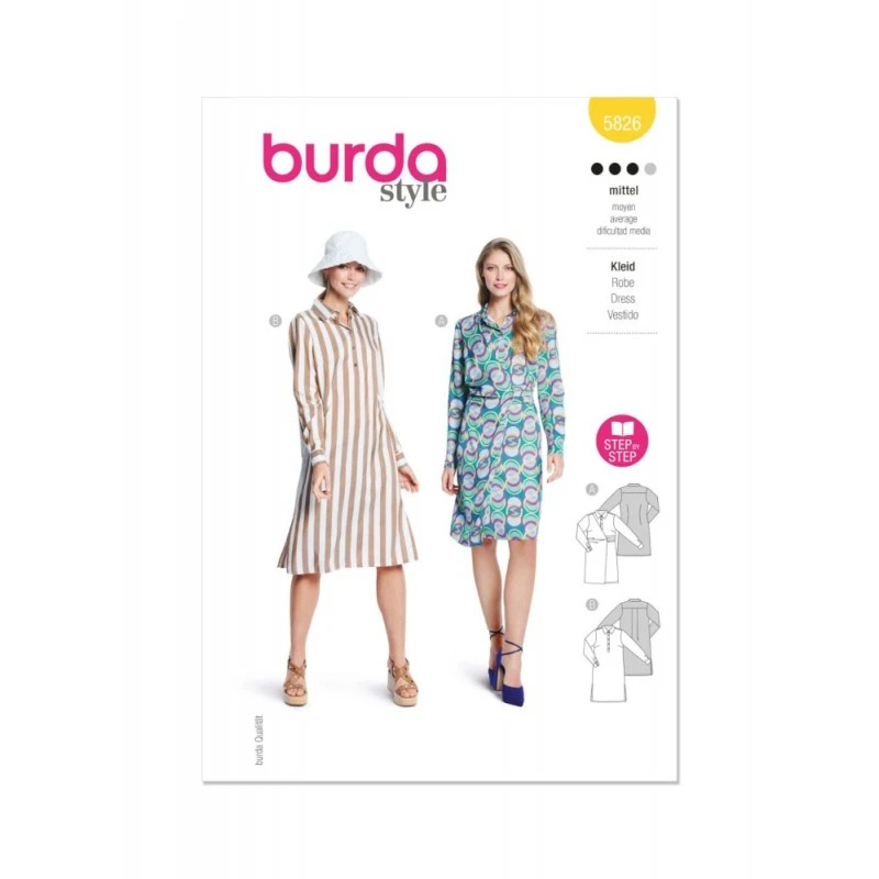Burda Style Pattern 5826 Misses’ Semi-Fitted Pull-On Long Sleeved Shirt Dresses 3 Burda Style Pattern 5826 Misses’ Semi-Fitted Pull-On Long Sleeved Shirt Dresses
