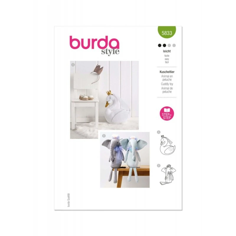 Burda Style Pattern 5833 Stuffed Animals Swan Or Elephant With Accessories 3 Burda Style Pattern 5833 Stuffed Animals Swan Or Elephant With Accessories