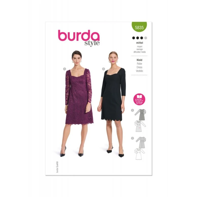 Burda Style Sewing Pattern 5835 Misses’ Cocktail Dress With Flattering Neckline 3 Burda Style Sewing Pattern 5835 Misses’ Cocktail Dress With Flattering Neckline