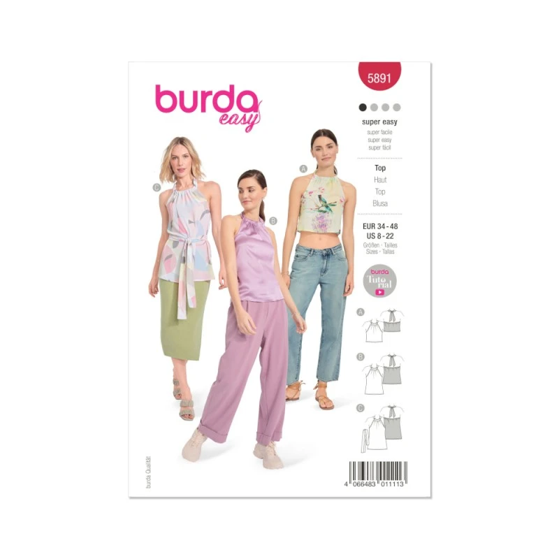 Burda Style Sewing Pattern 5891 Misses' Halter Neck Top In Three Lengths 3 Burda Style Sewing Pattern 5891 Misses' Halter Neck Top In Three Lengths