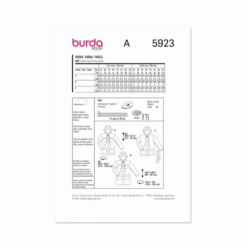 Burda Style Sewing Pattern 5923 Misses' Hip Or Knee Length Hooded Parka Jackets 10 Burda Style Sewing Pattern 5923 Misses' Hip Or Knee Length Hooded Parka Jackets - Image 8