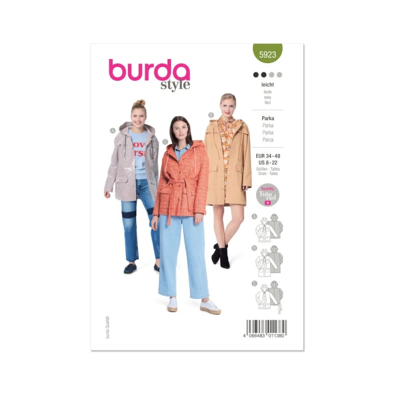 Burda Style Sewing Pattern 5923 Misses' Hip Or Knee Length Hooded Parka Jackets 3 Burda Style Sewing Pattern 5923 Misses' Hip Or Knee Length Hooded Parka Jackets