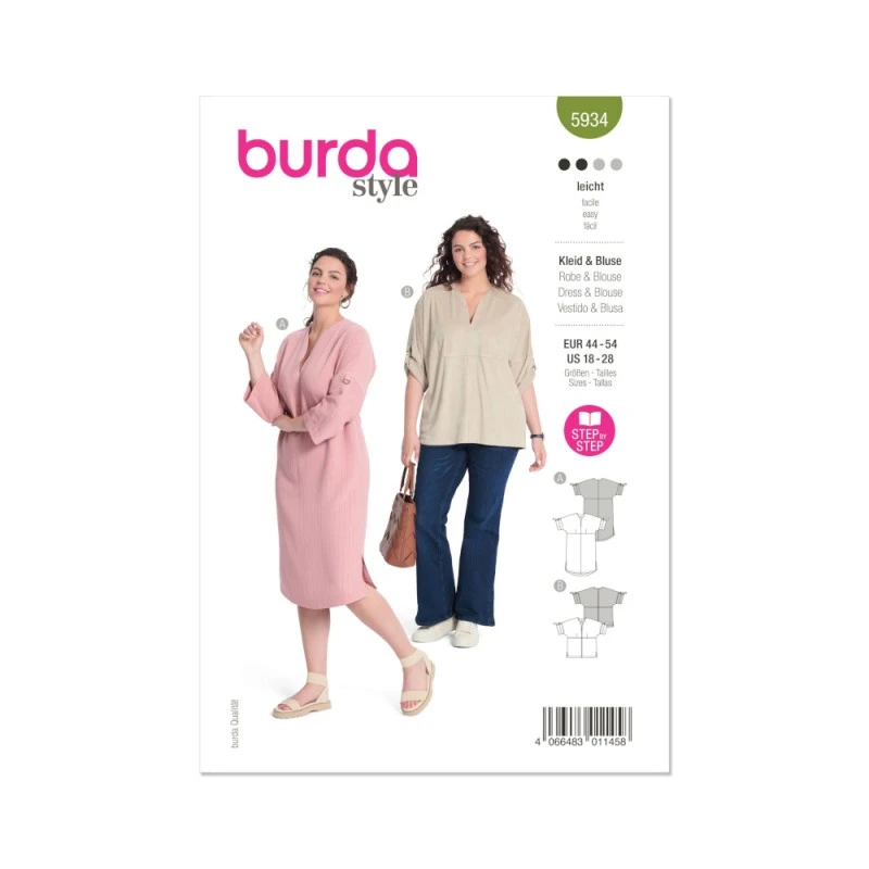 Burda Style Sewing Pattern 5934 Misses' Semi-Fitted Tunic V-Neck Dress And Top 3 Burda Style Sewing Pattern 5934 Misses' Semi-Fitted Tunic V-Neck Dress And Top