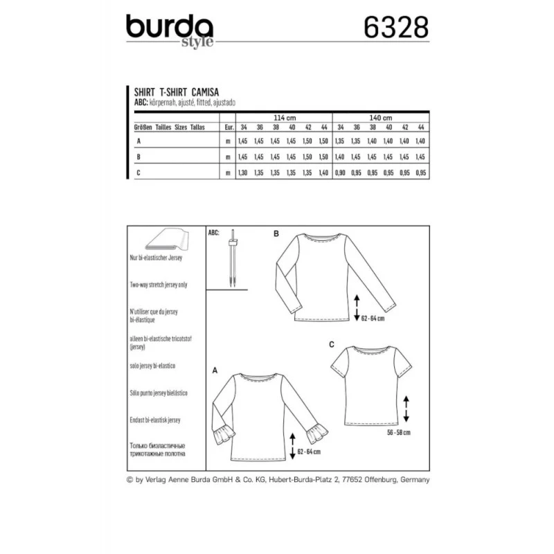 Burda Style Sewing Pattern 6328 Misses’ Top With Boat Neckline And Frill Sleeves 6 Burda Style Sewing Pattern 6328 Misses’ Top With Boat Neckline And Frill Sleeves - Image 4