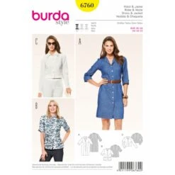 Burda Style Sewing Pattern 6760 Womens' Shirt-Blouse Dresses And Summer Jackets