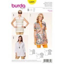 Burda Style Sewing Pattern 6809 Womens' V-Neckline Shirt, Blouse And Tunic Tops