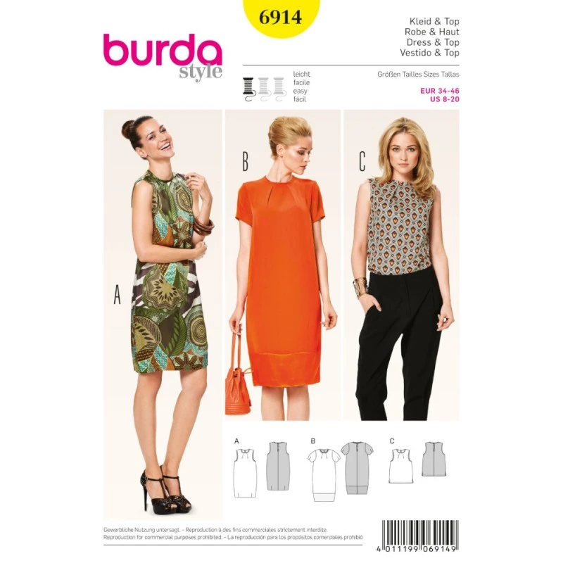 Burda Style Sewing Pattern 6914 Womens' Light Summer Outfits Dresses And Tops 3 Burda Style Sewing Pattern 6914 Womens' Light Summer Outfits Dresses And Tops