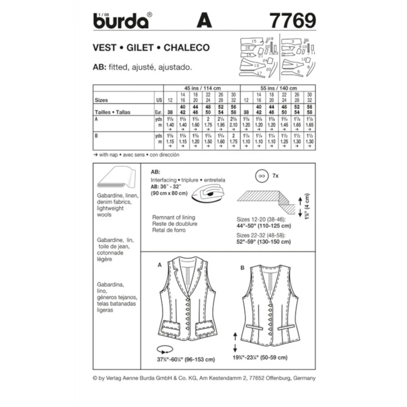 Burda Style Sewing Pattern 7769 Women's Form-Fitting Figure Flattering Vests 4 Burda Style Sewing Pattern 7769 Women's Form-Fitting Figure Flattering Vests - Image 2