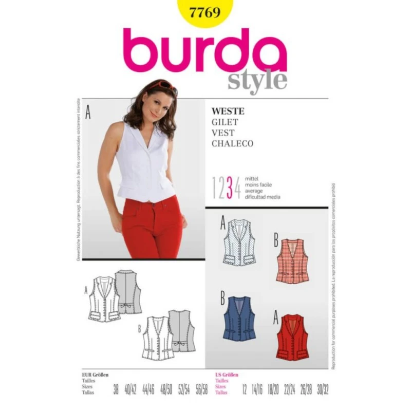 Burda Style Sewing Pattern 7769 Women's Form-Fitting Figure Flattering Vests 3 Burda Style Sewing Pattern 7769 Women's Form-Fitting Figure Flattering Vests