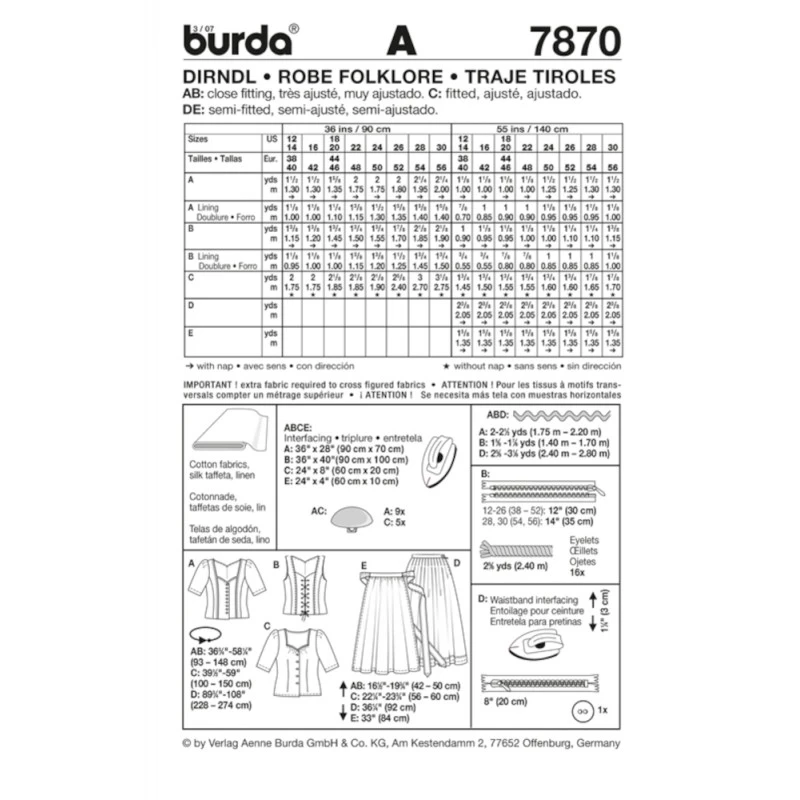 Burda Style Sewing Pattern 7870 Women's Traditional Dirndl Skirt, Apron & Blouse 4 Burda Style Sewing Pattern 7870 Women's Traditional Dirndl Skirt, Apron & Blouse - Image 2