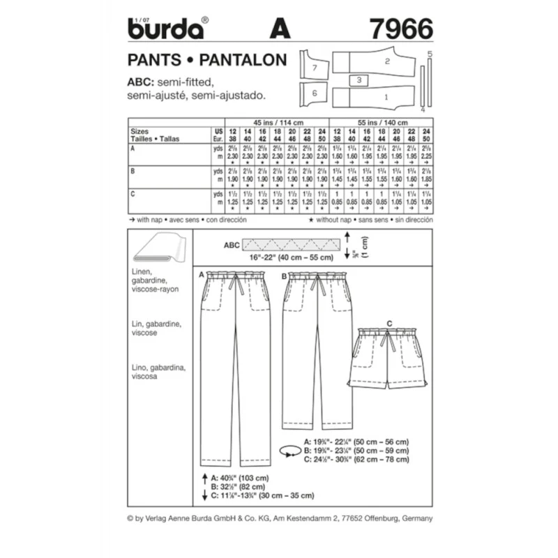Burda Style Sewing Pattern 7966 Women's Comfortable Casual Trousers And Shorts 4 Burda Style Sewing Pattern 7966 Women's Comfortable Casual Trousers And Shorts - Image 2