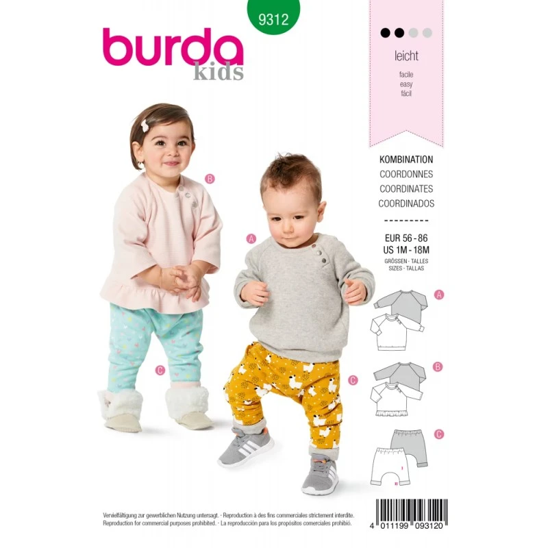 Burda Style Sewing Pattern 9312 Babies’ Coordinates, Pull-On Top And Bottoms 3 Burda Style Sewing Pattern 9312 Babies’ Coordinates, Pull-On Top And Bottoms