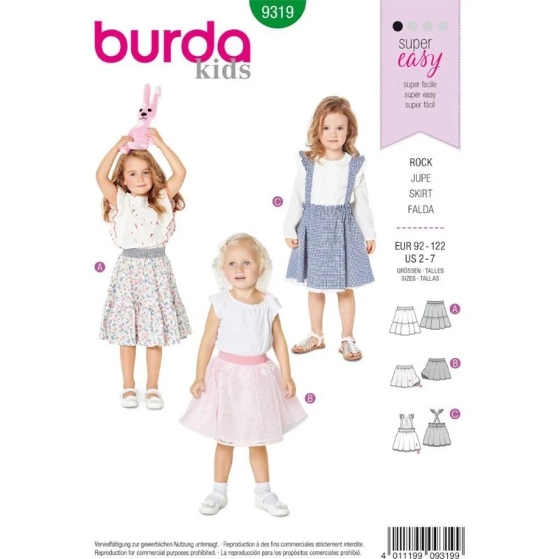 Burda Style Sewing Pattern 9319 Children's Pinafore Skirts In Three Variations 3 Burda Style Sewing Pattern 9319 Children's Pinafore Skirts In Three Variations