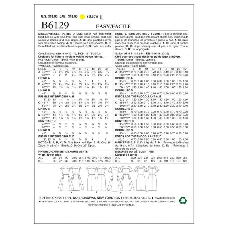 Butterick Sewing Pattern 6129 Misses' Petite Dress Flared Skirt 4 Butterick Sewing Pattern 6129 Misses' Petite Dress Flared Skirt - Image 2