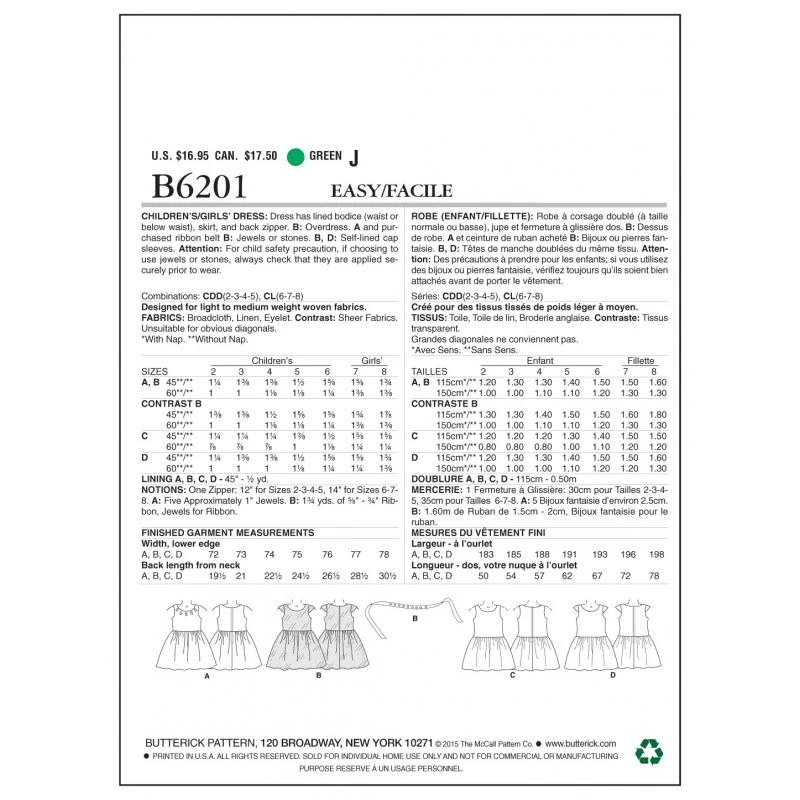 Butterick Sewing Pattern 6201 Children's Girls Summer Dress CDD Ages 2-5 4 Butterick Sewing Pattern 6201 Children's Girls Summer Dress CDD Ages 2-5 - Image 2