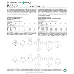 Butterick Sewing Pattern 6372 Babies Cape Vest Romper & Pull On Trousers -OHSEWCRAFTY butterick sewing pattern 6372 babies cape vest romper pull on trousers 1