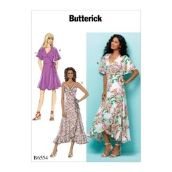 Butterick Sewing Pattern 6554 Misses' Wrap Dress With Flutter Sleeve & Flounces